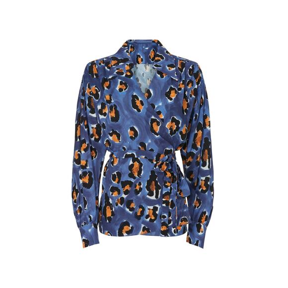 Marni - Leopard Wrap Top (Blue, Black & Orange) - Size 8 - Picture 1 of 2